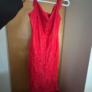 Chic Strapless Red Lace Dress